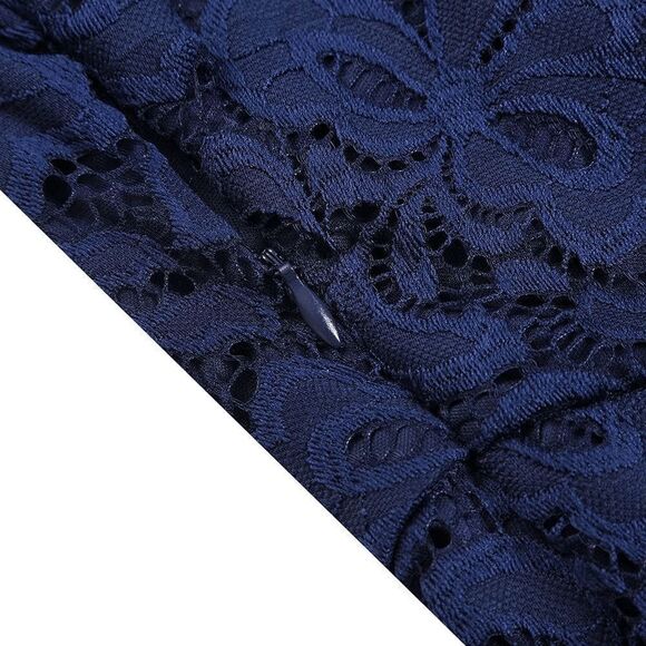 💙 Off Shoulder Lace Retro Pinup Vintage 1950s Long Sleeves Navy Dress L NWT - Picture 3 of 16